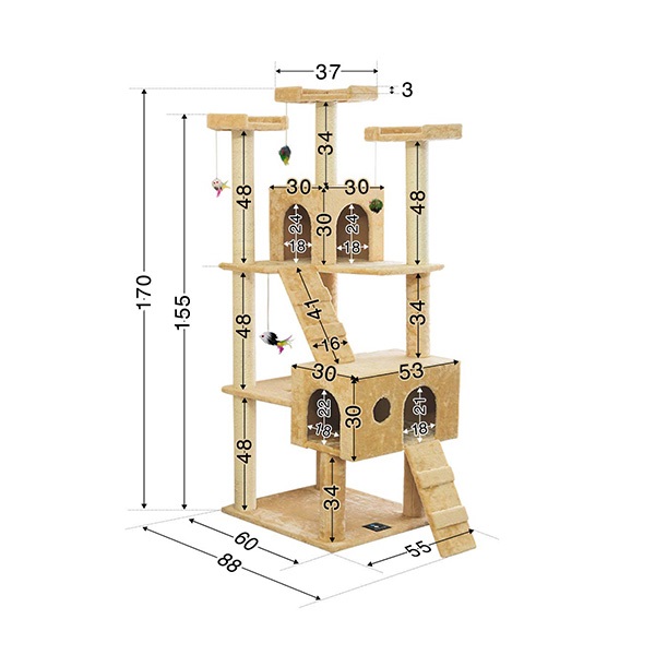 キャットツリー据え置き型　高さ170cm/幅55cm キャットツリー 据え置き スリム 高さ 170cm 幅 55cm ハウス付き