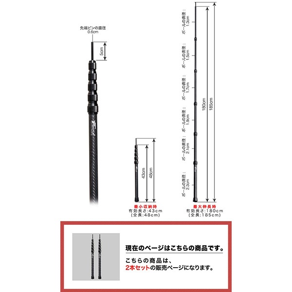 FIELDOOR テントポール 軽量 カーボン製テントポール 2本セット 直径