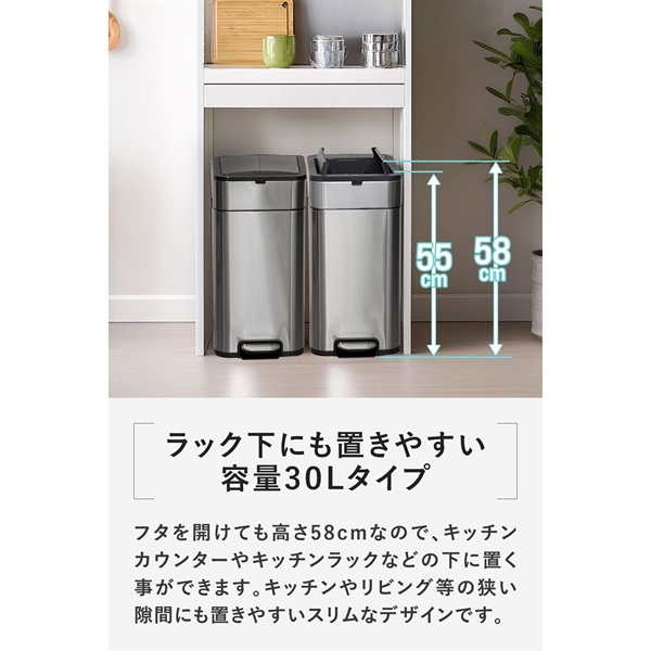 ゴミ箱 ステンレス スリム ペダル 中央開閉式 30L ごみ箱