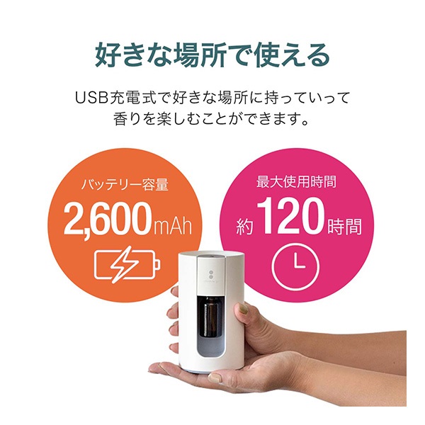 アロマディフューザー 水なし コードレス USB充電式 水を使わない