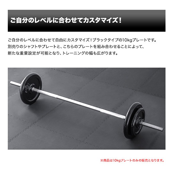 バーベル 用 プレート 10kg 2個セット ブラックアイアン 追加プレート