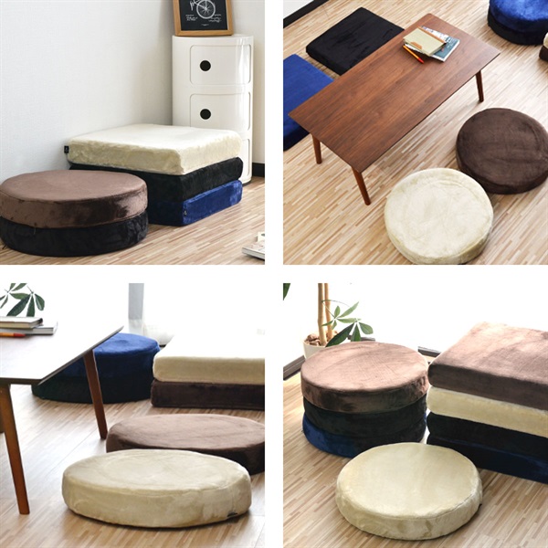 4点セット 上品で素敵な光沢 ❤︎ クッション 座布団 座布団 クッション 低反発 高反発 両面 3層 コンビクッション 45×45cm