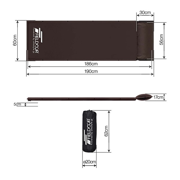 FIELDOOR 車中泊マット 5cm厚 枕一体型 190cm Sサイズ 幅60cm 段差解消