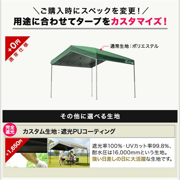 FIELDOOR ワンタッチタープテント 3m×3m 三角 切妻屋根 頑丈 スチール