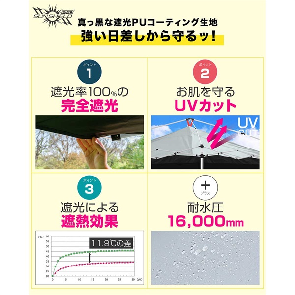 FIELDOOR ワンタッチタープテント用 横幕 サイドシート 3m
