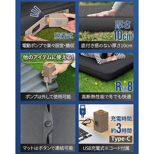 FIELDOOR キャンプ マット シングル ダブル 幅75cm 幅132cm 極厚 厚さ