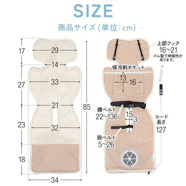 RiZKiZ ベビーカー シート 冷感 ファン付き 洗える チャイルドシート